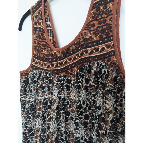 Free People Lucky Coin Tank Top Brown Floral Linen Small - Picture 4 of 8